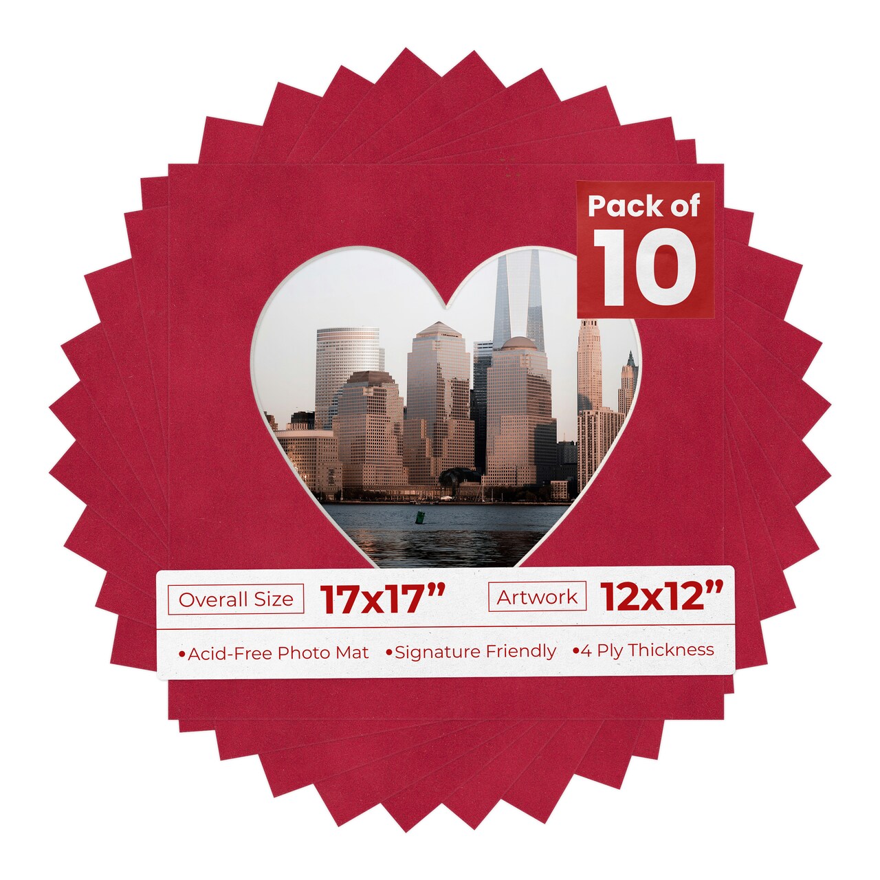 Red Suede Mat Board for 17x17 Frames - Heart Opening for 12x12 Photos